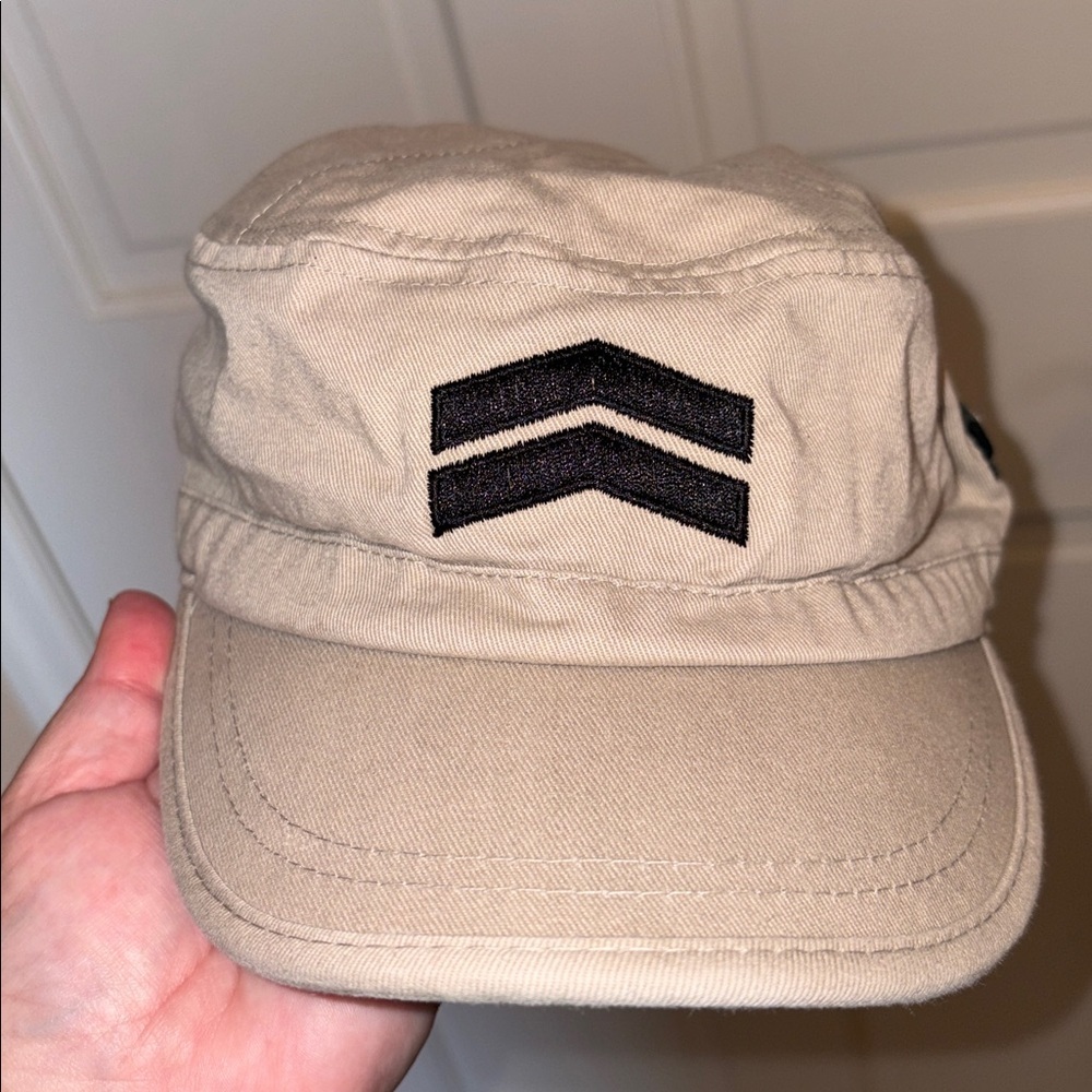 Invasion Khaki Tan Patrol Military Hat Cap With Embroidered Chevrons OS